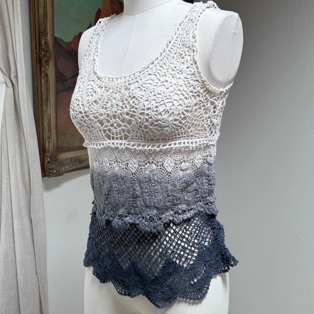 crochet sheer lace fairy boho tank top‎ festival layering ivory blue women S